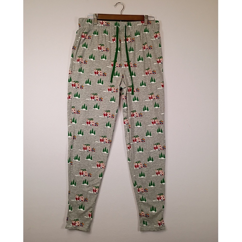 Christmas Camper North Pole Trading Co Men Size M Gray Holiday Jogger PJ Pants
